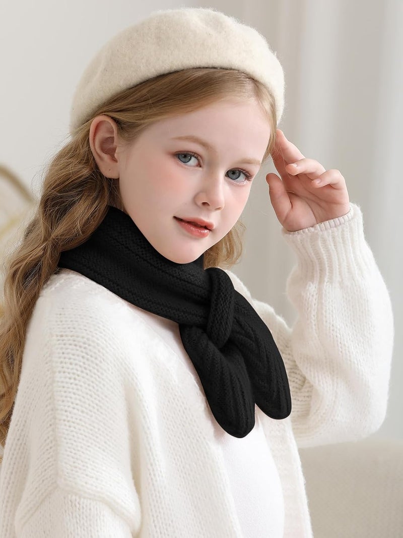 Haloumoning Kids Girls Knit Scarf Toddler Warm Winter Cross Tie Wrap Neck Warmer Cute Scarves 1-14 Years - Image 4